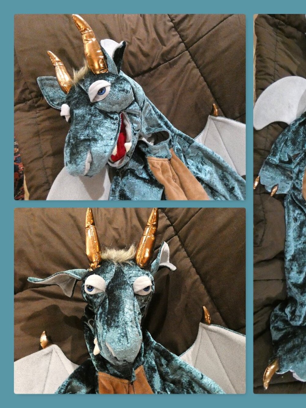 Hallow's Eve Blue Green Fantasy Dragon Costume Child Size 4T Plush Hooded Padded